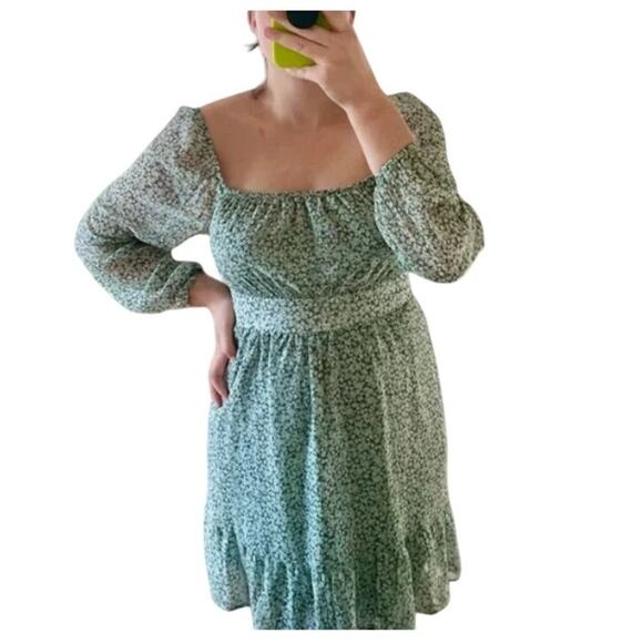 Daisy & Delilah Peasant Cottage Gausy Floral Smocked Long Sleeve Mini Dress - XL - Picture 9 of 9